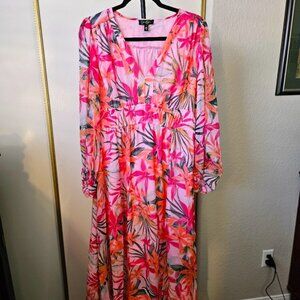 Jessica Simpson Pink Floral Canopy Tropical Chiffon Maxi Dress Size L